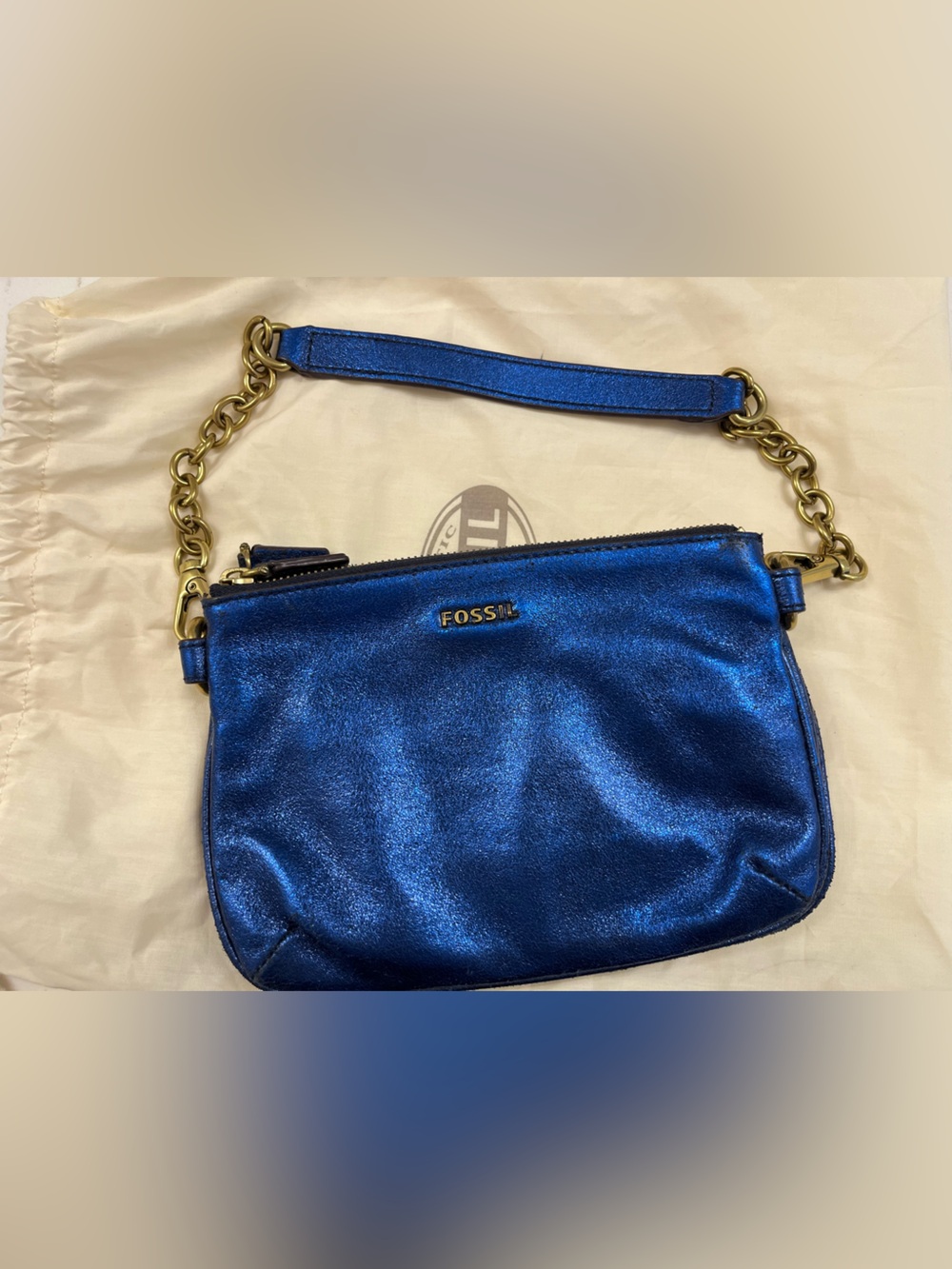 Fossil Metallic Blue Leather Shoulder Bag